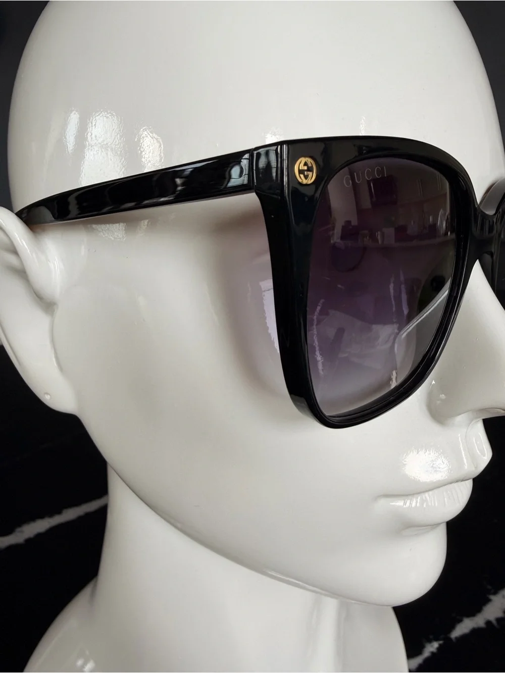 Gucci Black Frame Sunglasses with Gradient Purple Lenses